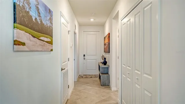 a view of a balcony with wooden floor