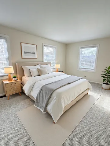 a bedroom with a bed and a couch