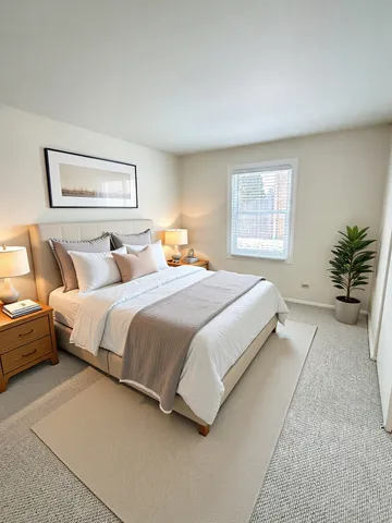 a bedroom with bed and window