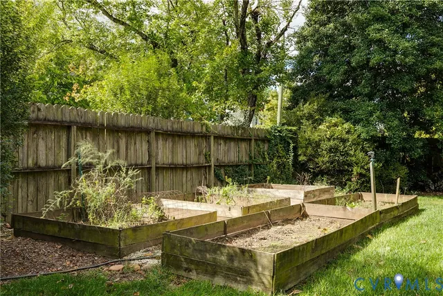 a view of a park with large trees