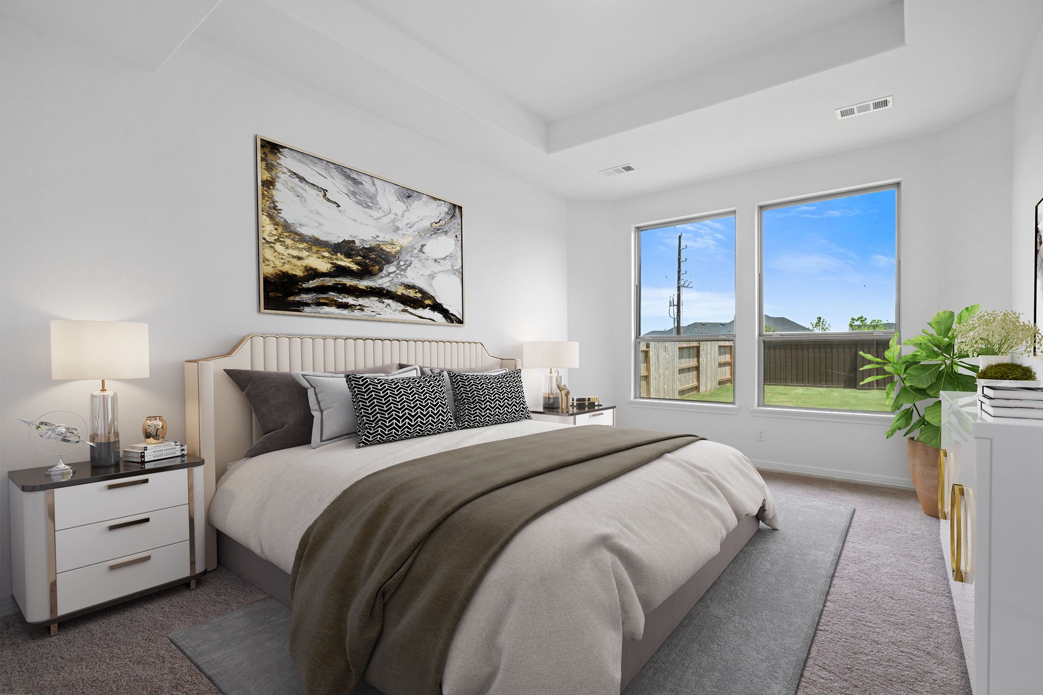 7826 Jasper Meadows Way Angleton, TX 77515 - Photo 11 of 34 a spacious bedroom with a bed and a painting on the wall