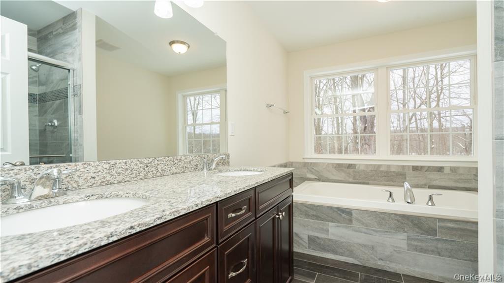 5 Harrier Ridge Drive Wallkill, NY 12589 - Photo 15 of 33 Full bath featuring a garden tub, double vanity, and a shower stall