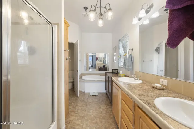 a bathroom with a granite countertop sink a large mirror and a shower