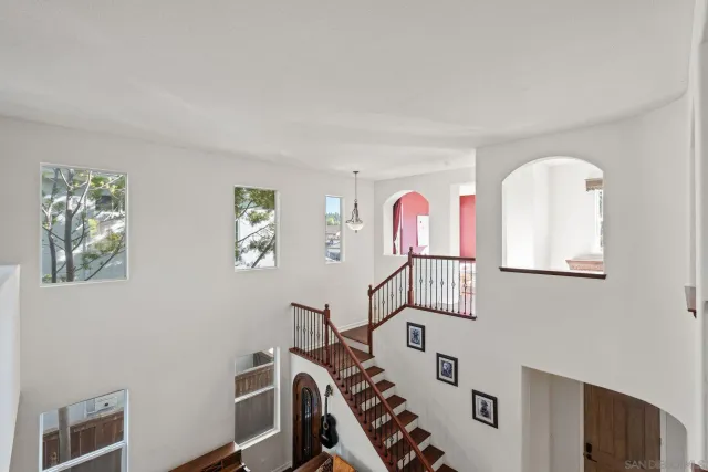 a view of a lobby with a fountain