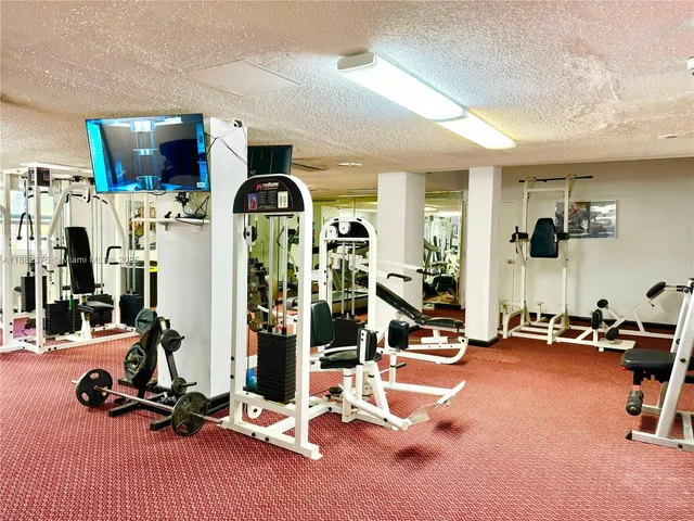 a view of a room with gym equipment