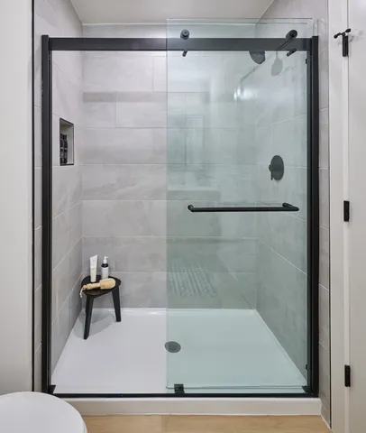 a bathroom with a shower