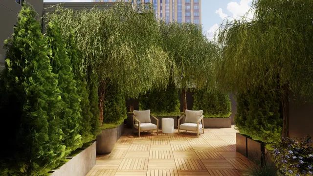 a view of a terrace with furniture