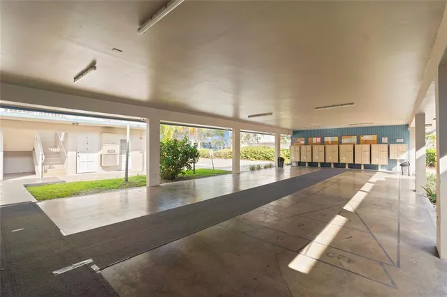 a view of a balcony with many windows