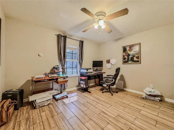 a view of a garage with storage