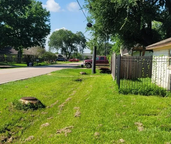 a view of backyard with seating and green space