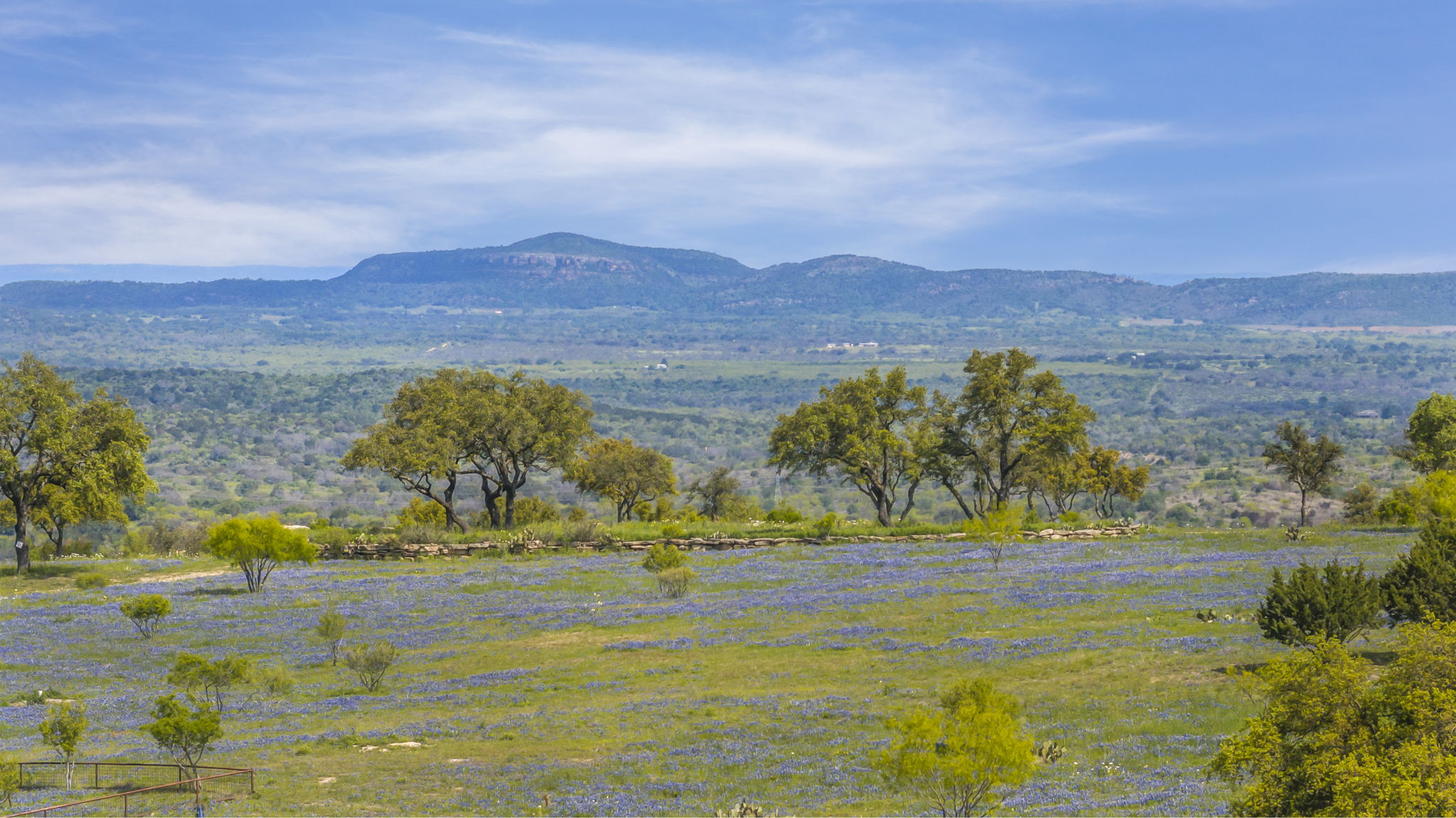 View of mountain backdrop with rural landscape