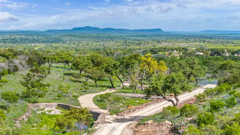 a view of a lush green field with an outdoor space