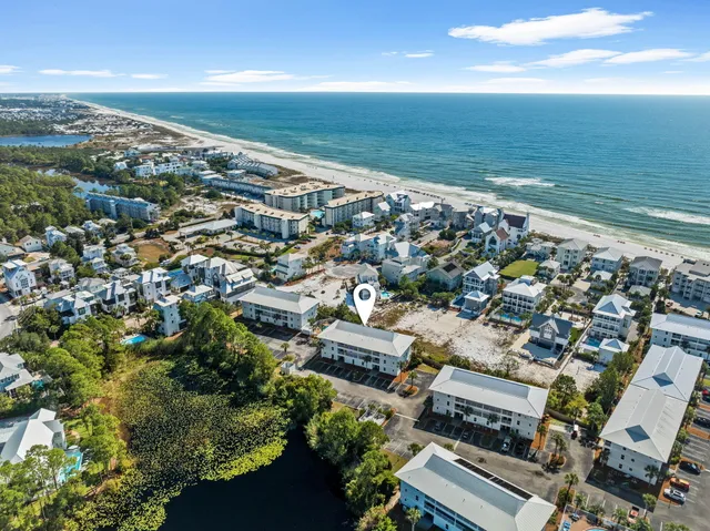 an aerial view of beach and ocean