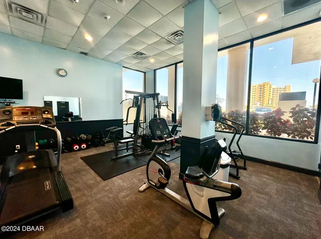 a view of a room with gym equipment
