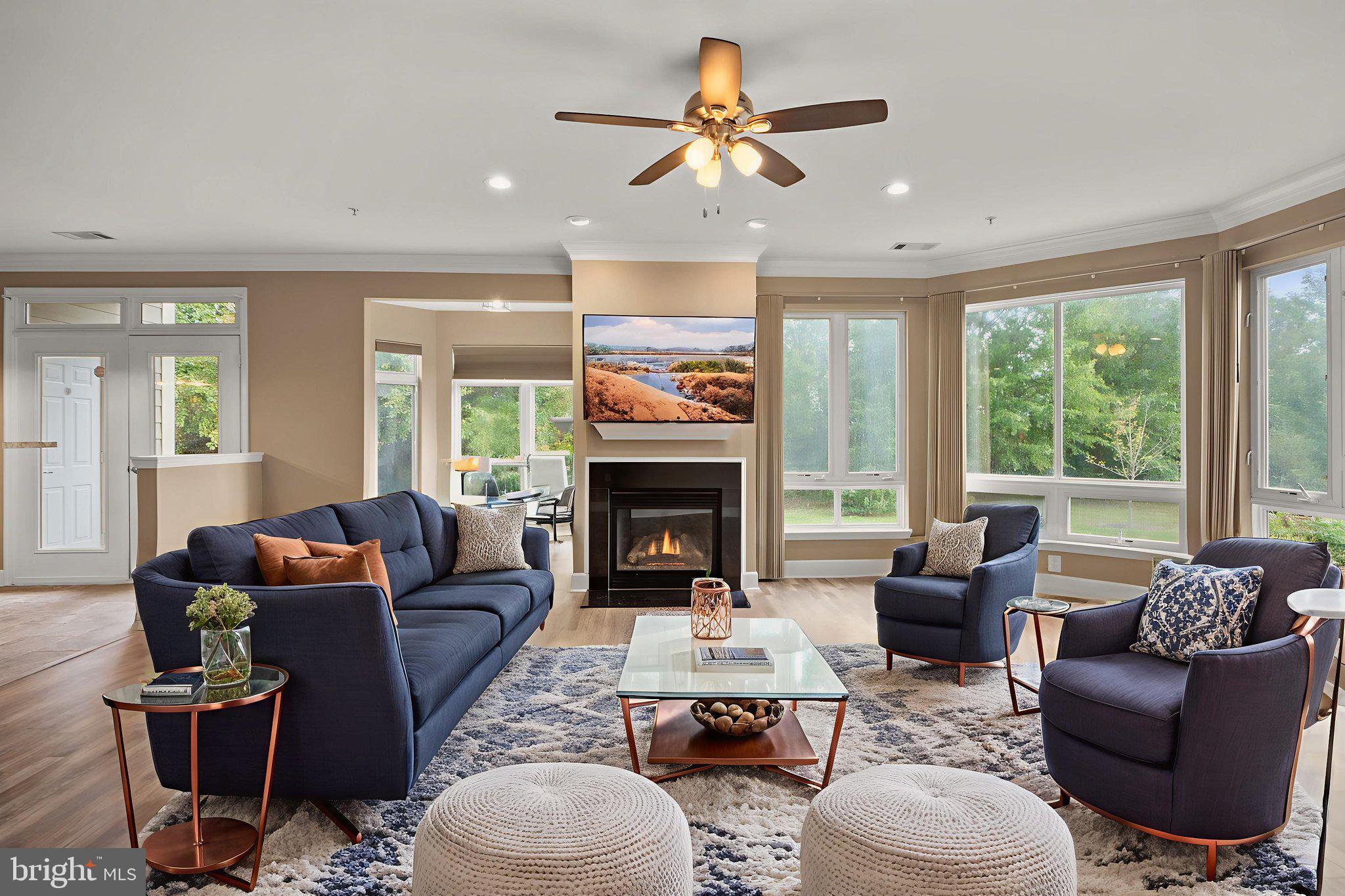 1621 Ladue Court, Unit 105 Woodbridge, VA 22191 - Photo 5 of 60 a living room with furniture ceiling fan and a fireplace