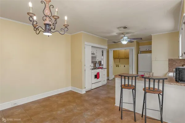 a view of a chandelier in a room