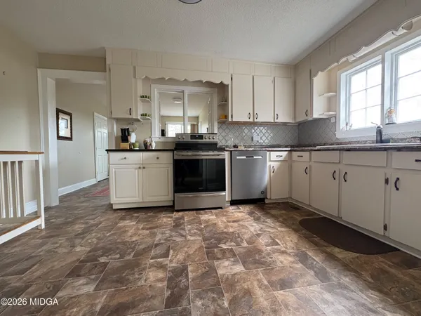 a kitchen with lots of counter top space