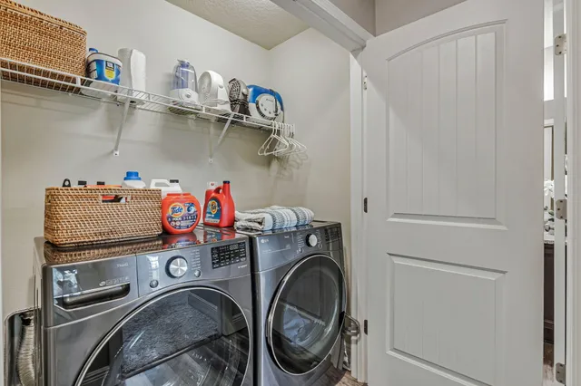 a view of a storage room with furniture