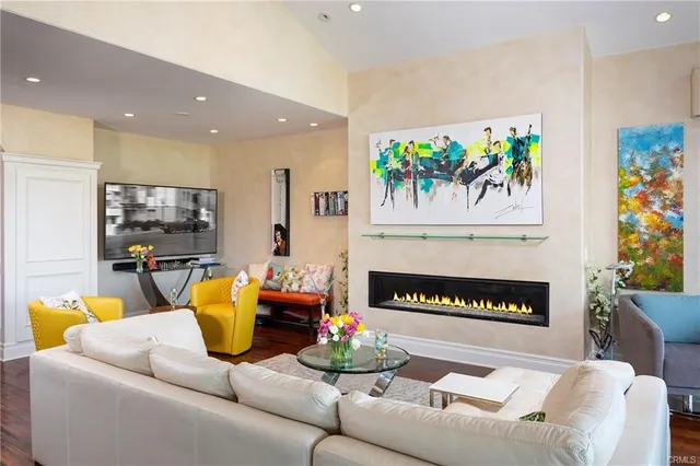 a kitchen with a large window in it and kitchen island