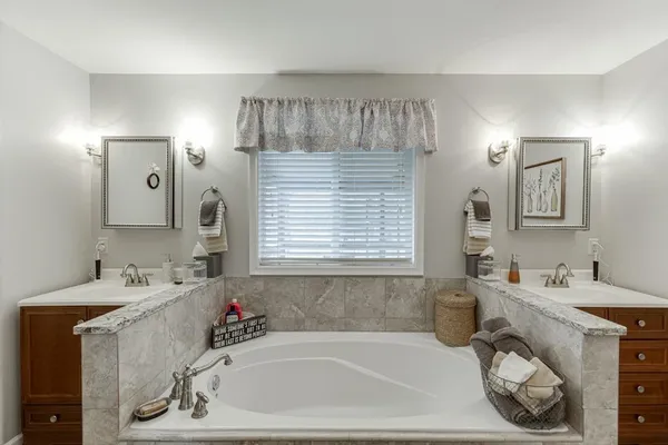 a storage room with cabinets