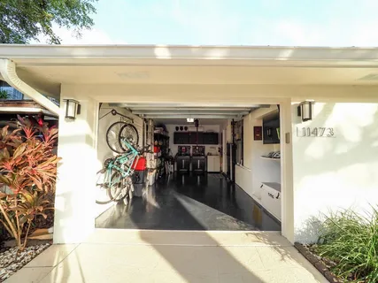 a view of a patio in backyard