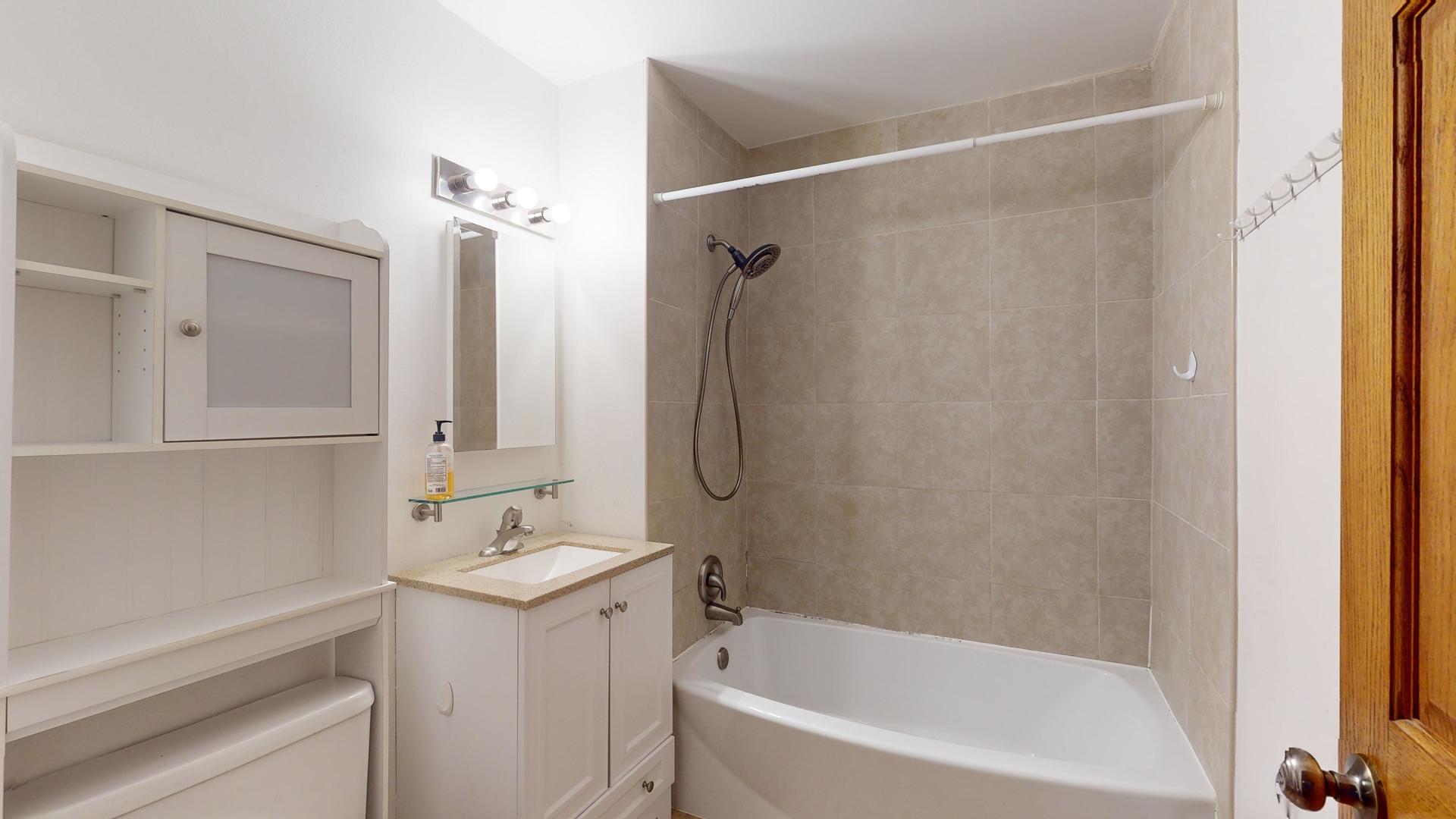 2302 West Algonquin Road, Unit 12 Rolling Meadows, IL 60008 - Photo 10 of 22 a bathroom with a tub shower sink and vanity