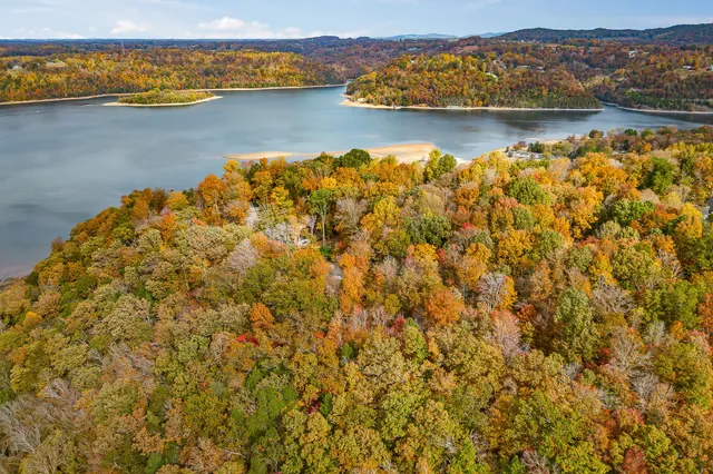 a view of a lake with a mountain in the background