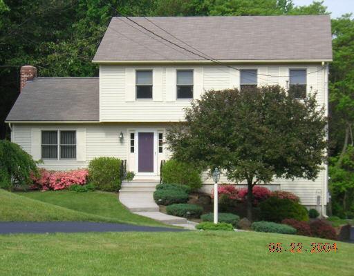 a front view of a house with a garden and plants