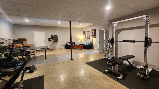 a view of a room with gym equipment