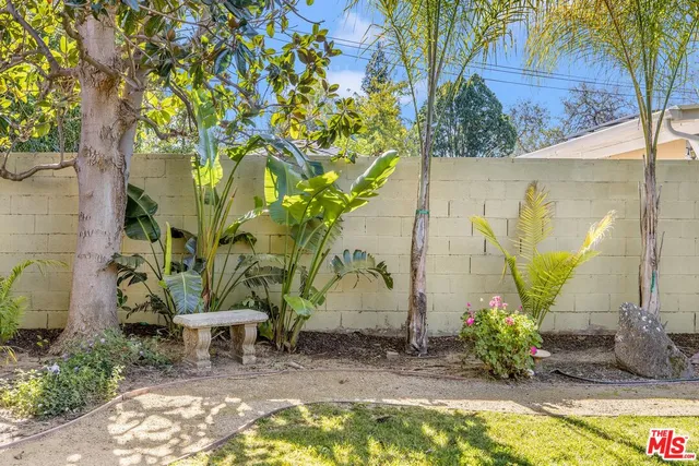 a view of a backyard with a garden and plants
