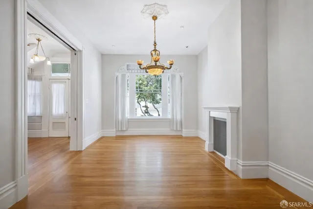 a view of a building with a door