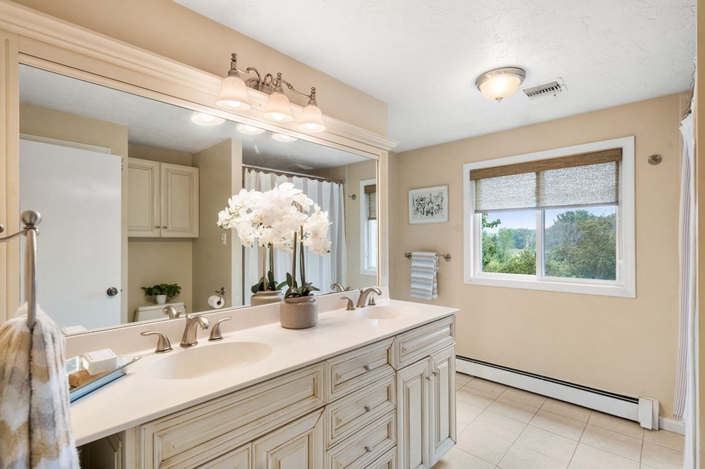 96 Bridge Street Medfield, MA 02052 - Photo 22 of 41 a bathroom with a double vanity sink and a mirror