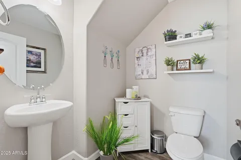 a bathroom with a toilet a sink and mirror