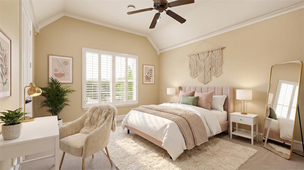 6900 Rockingham Court Colleyville, TX 76034 - Photo 20 of 40 Vaulted ceilings complement the large window with plantation shutters. Ai staged.