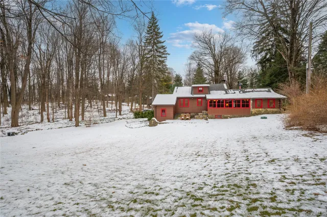 a view of snow on the side of building