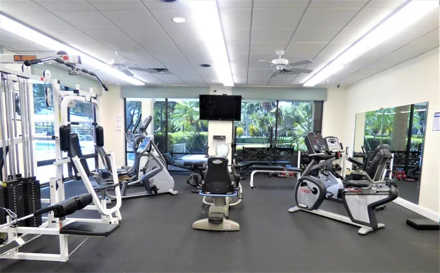 a view of a room with gym equipment