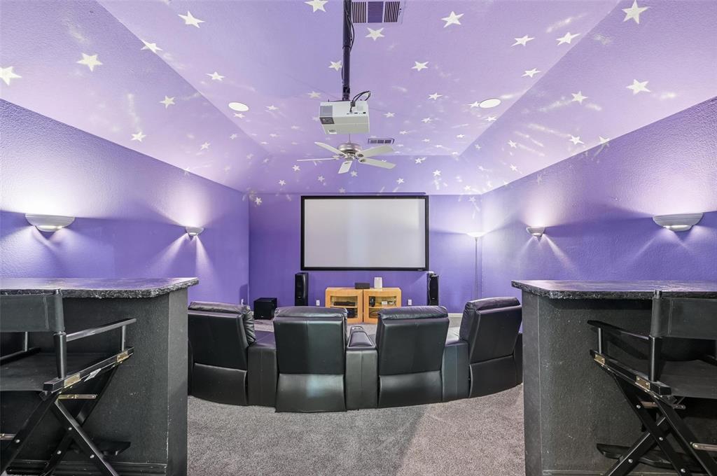 9305 Anns Way Plano, TX 75025 - Photo 22 of 39 Carpeted home theater featuring a textured wall