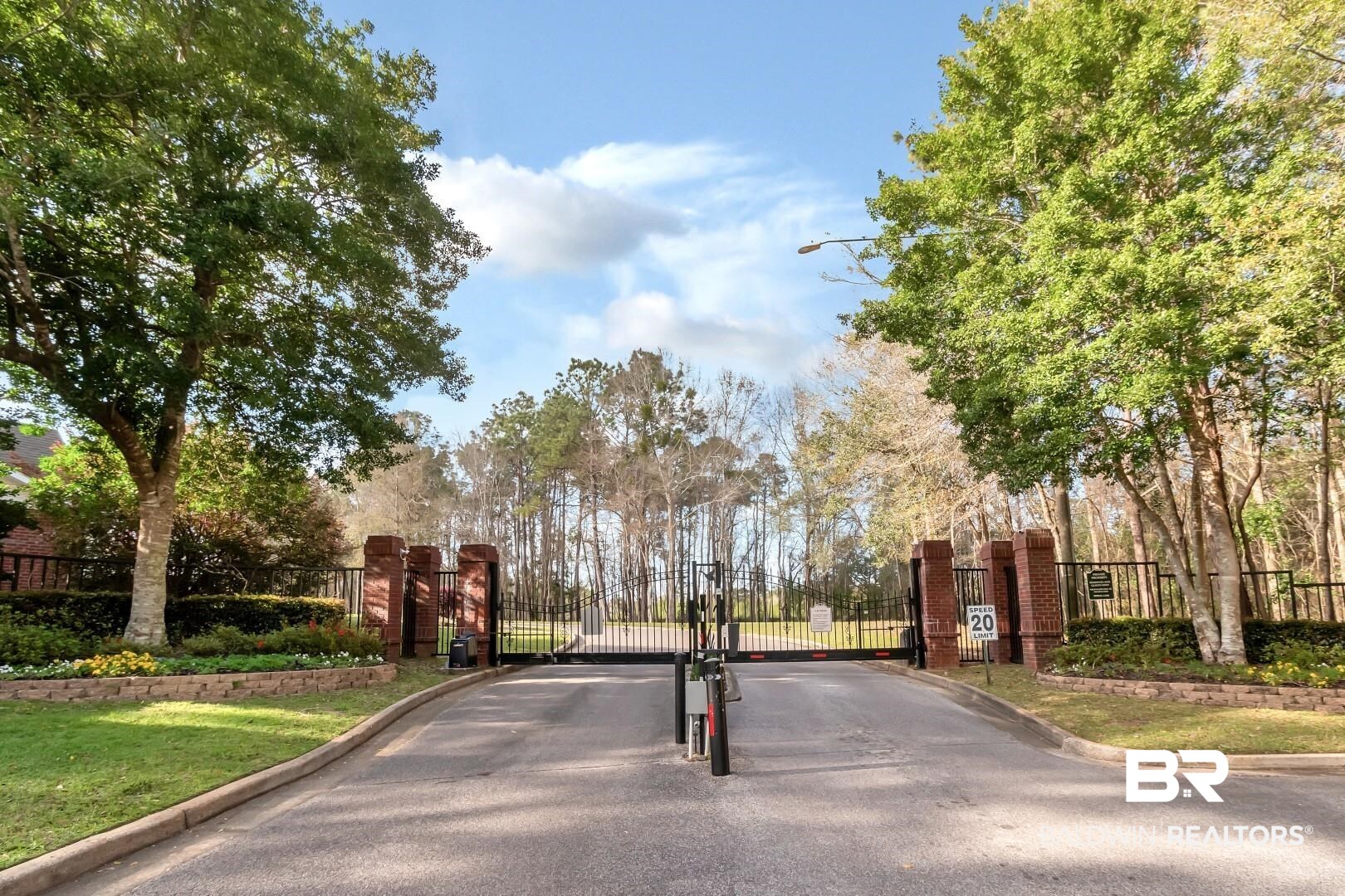 672 Spring Lake Drive East Mobile, AL 36695 - Photo 2 of 26 View of road featuring a gated entry, curbs, and a gate