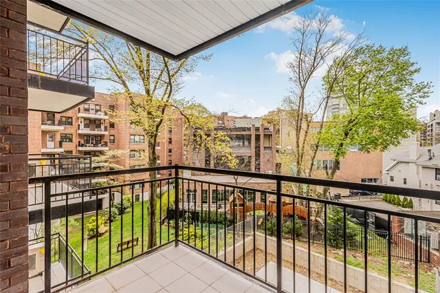 a view of a building from a balcony
