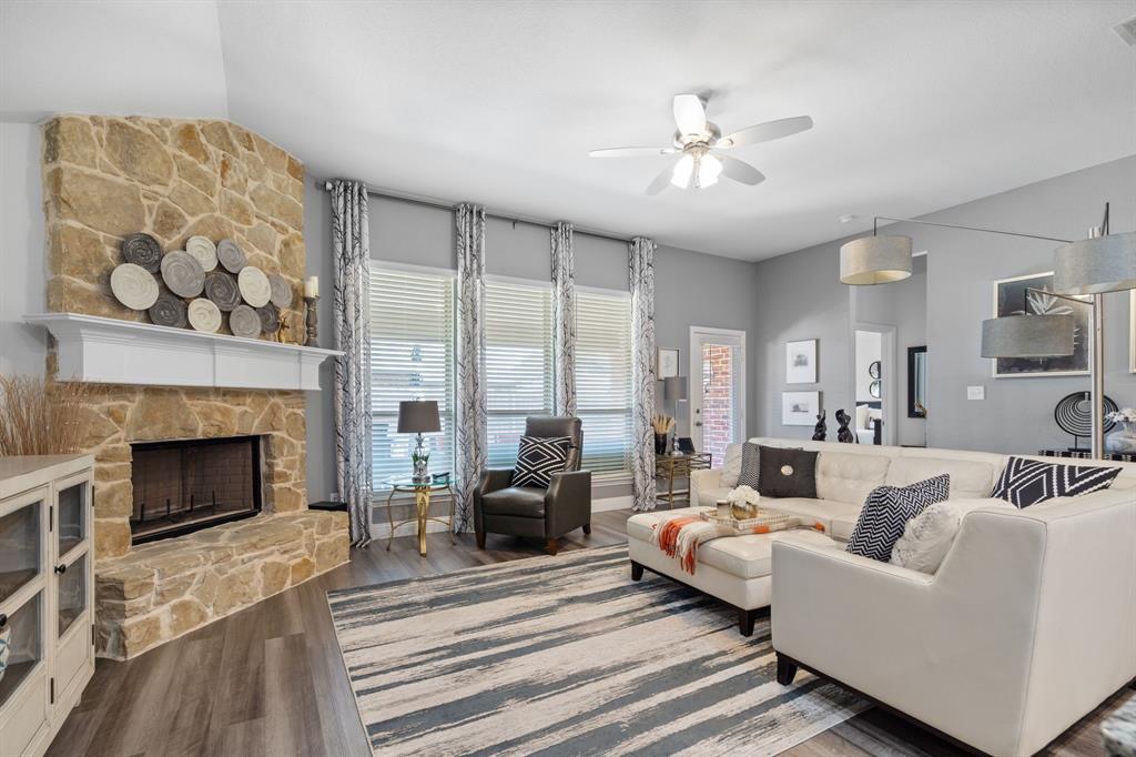 3724 Ranchers Ridge Krum, TX 76249 - Photo 14 of 32 a view of a livingroom with furniture and a fireplace