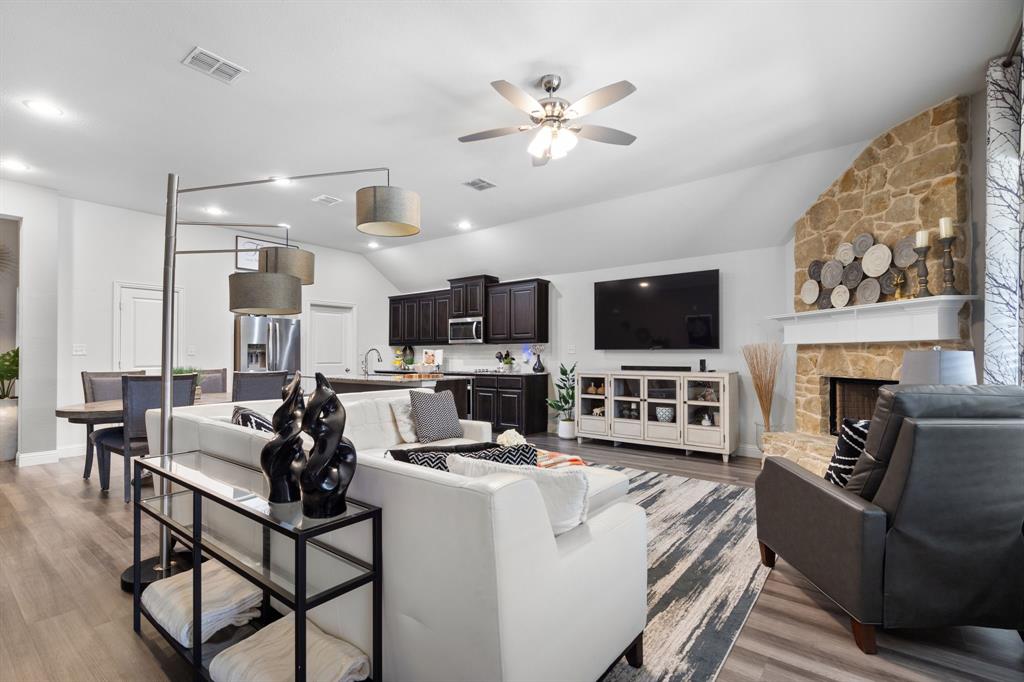 3724 Ranchers Ridge Krum, TX 76249 - Photo 15 of 32 a living room with fireplace furniture and a flat screen tv