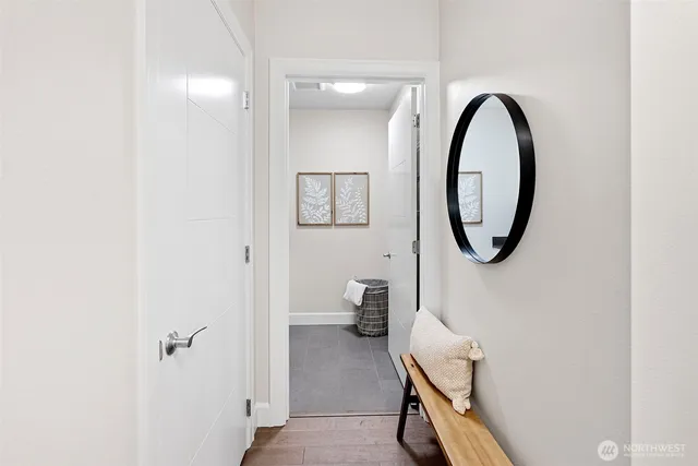 a view of a hallway with closet
