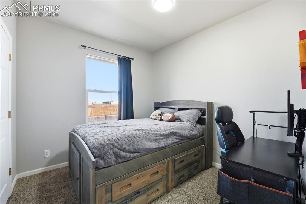 6535 Gelbvieh Road Peyton, CO 80831 - Photo 14 of 41 Bedroom featuring a desk and light carpet