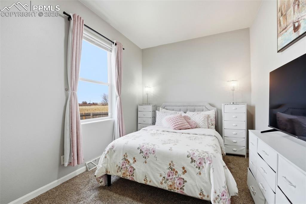 6535 Gelbvieh Road Peyton, CO 80831 - Photo 22 of 41 Bedroom featuring dark colored carpet and baseboards