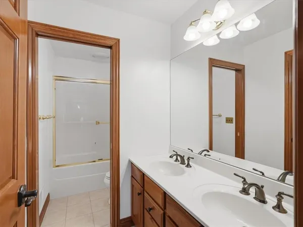 a bathroom with a sink vanity and a mirror
