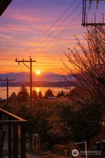 a view of a city with sunset view