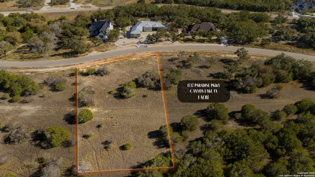 a view of outdoor space with trees all around