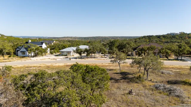 a view of a city with lush green forest