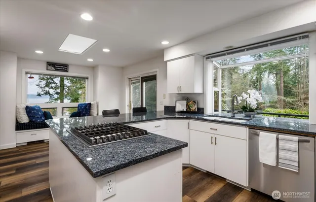 a kitchen with stainless steel appliances granite countertop a lot of counter space and a sink