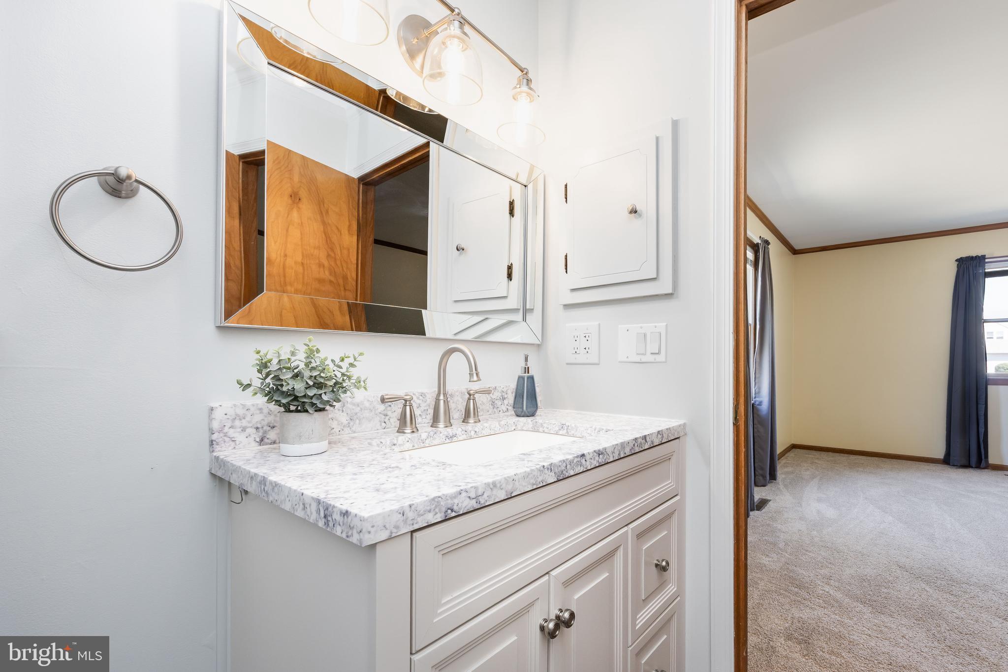 9830 Sharptown Road Mardela Springs, MD 21837 - Photo 40 of 51 a bathroom with a granite countertop sink and a mirror